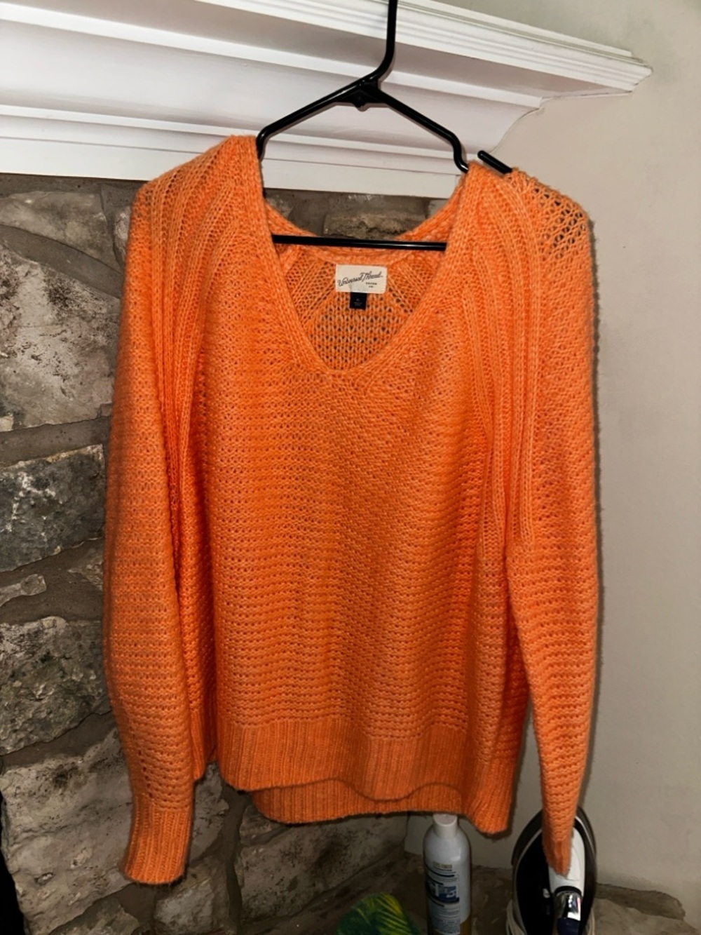 Bright Orange V-Neck Open Knit Sweater